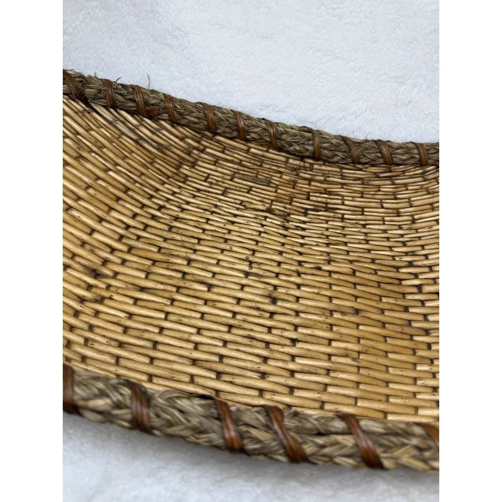 Antique Winnowing Basket Bamboo Tray Egg Shaped Bohemian Primitive Rustic 22x11